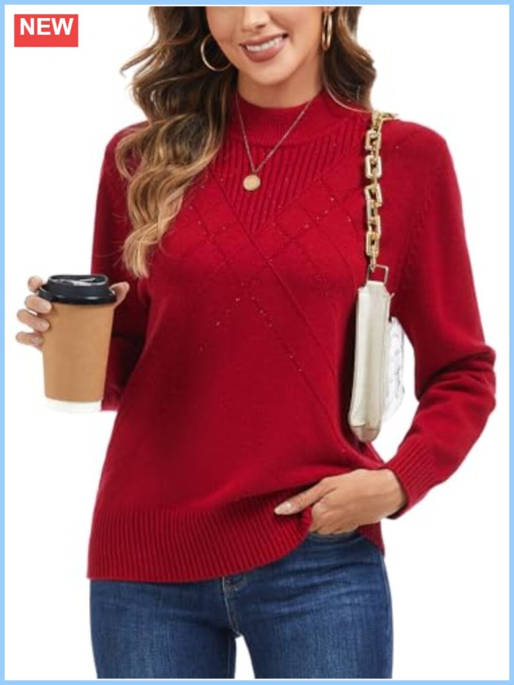 Mock Neck Long Sleeve Rhinestone Pullover Sweater Regular Fit Fall Winter